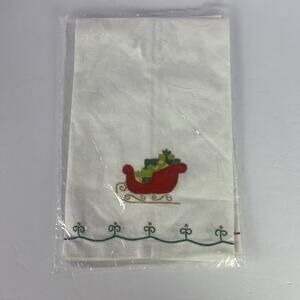 Lillian Vernon Tea Towels 2 Guest Christmas Appliquéd Holiday 1995 Cotton VTG